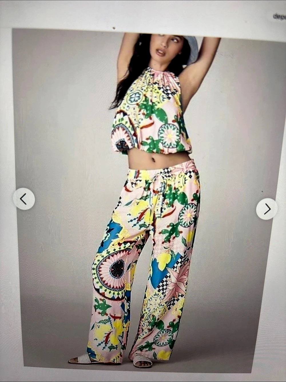Maeve Lemon Tile Printed Wide Leg Pants Size Large NWT